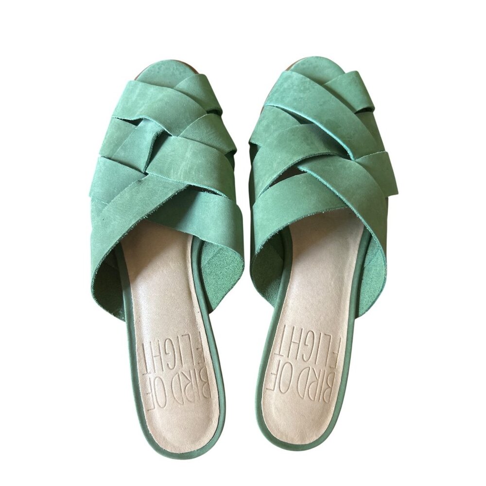 Bird Of Flight Green Suede Open-Toe Slide Sandals Size 7B Made In Brazil - Picture 2 of 5